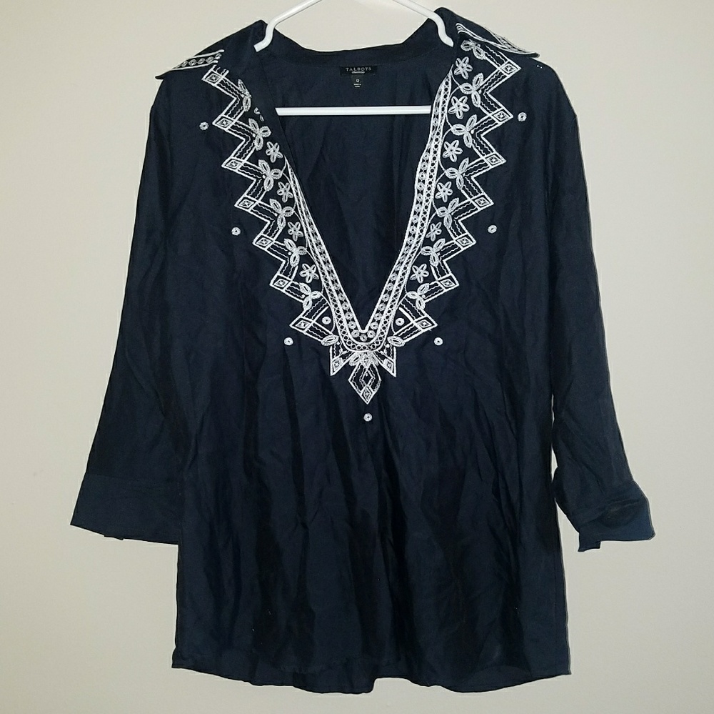 TALBOTS Deep V-neck Embroidered Tunic - Picture 1 of 3